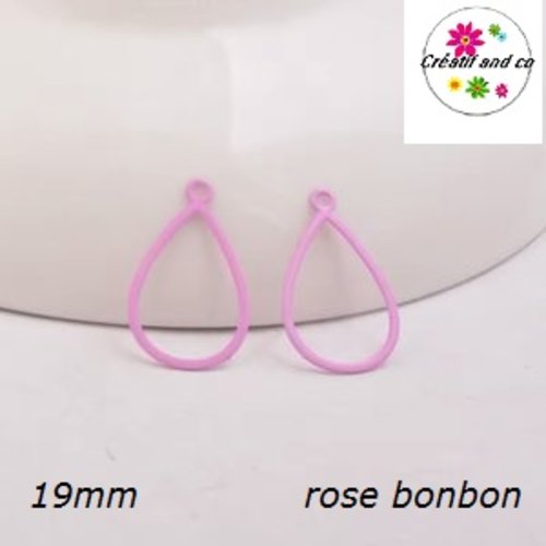 Breloque estampe goutte d'eau creuse rose bonbon 19mm