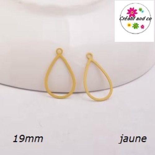 Breloque estampe goutte d'eau creuse jaune 19mm