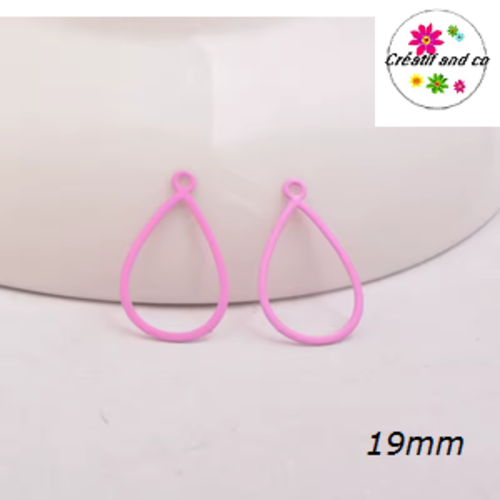 Breloque estampe goutte d'eau creuse rose pâle 19mm