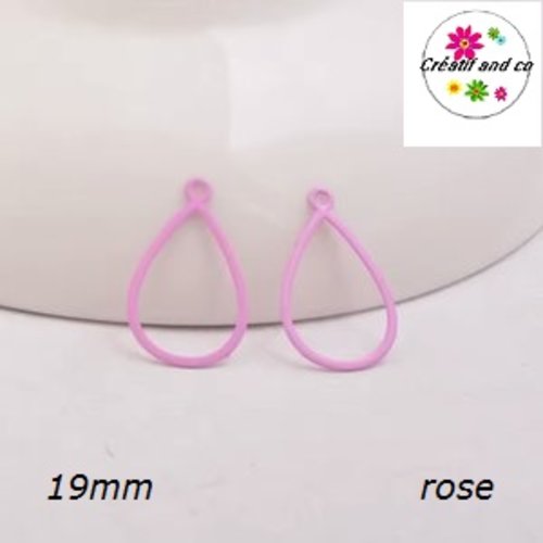 Breloque estampe goutte d'eau creuse rose pâle 19mm