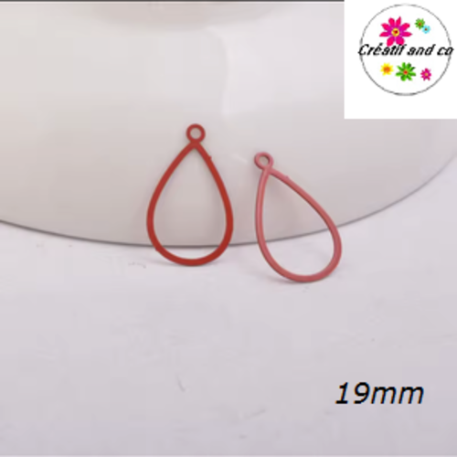 Breloque estampe goutte d'eau creuse rouge 19mm