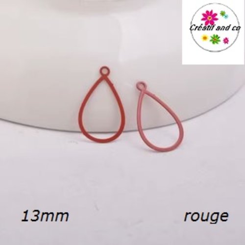 Breloque estampe goutte d'eau creuse rouge 19mm