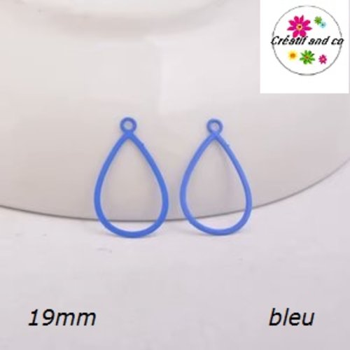 Breloque estampe goutte d'eau creuse bleue 19mm