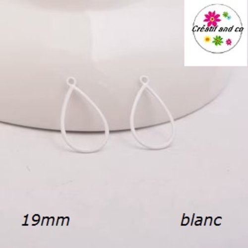 Breloque estampe goutte d'eau creuse blanche 19mm