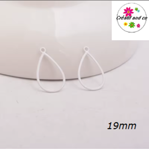 Breloque estampe goutte d'eau creuse blanche 19mm