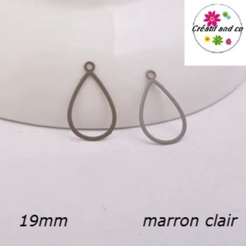Breloque estampe goutte d'eau creuse marron clair 19mm