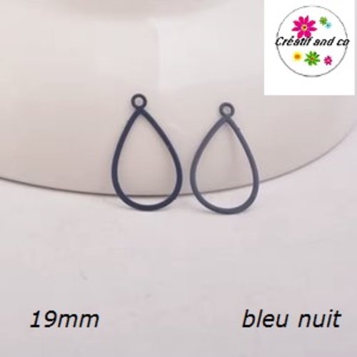 Breloque estampe goutte d'eau creuse bleue nuit 19mm