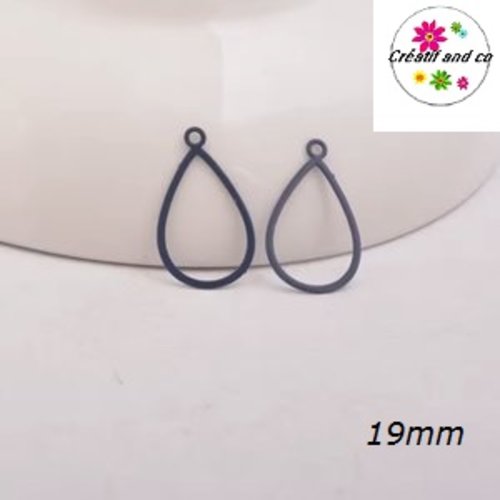 Breloque estampe goutte d'eau creuse noire 19mm