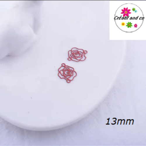 Breloque estampe connecteur petite fleur de rose rouge 13mm
