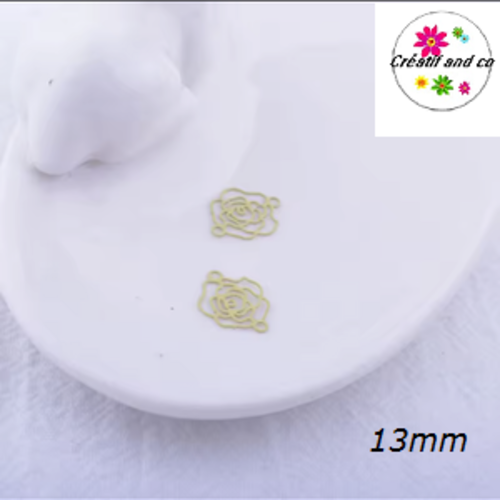 Breloque estampe connecteur petite fleur de rose jaune 13mm