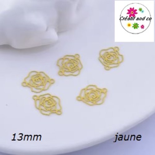 Breloque estampe connecteur petite fleur de rose jaune 13mm