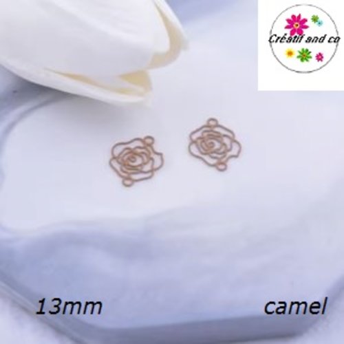 Breloque estampe connecteur petite fleur de rose camel 13mm