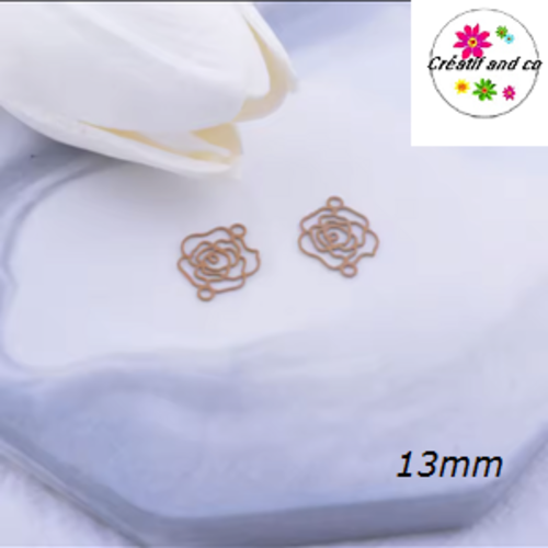 Breloque estampe connecteur petite fleur de rose camel 13mm