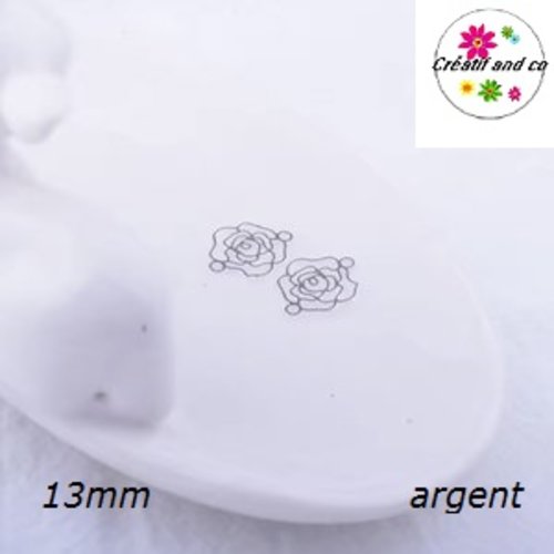 Breloque estampe connecteur petite fleur de rose argent 13mm