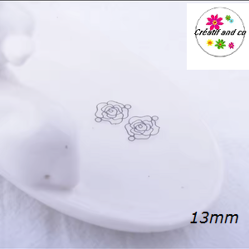 Breloque estampe connecteur petite fleur de rose argent 13mm
