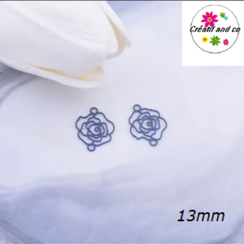Breloque estampe connecteur petite fleur de rose bleu nuit 13mm