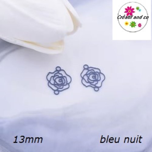 Breloque estampe connecteur petite fleur de rose bleu nuit 13mm