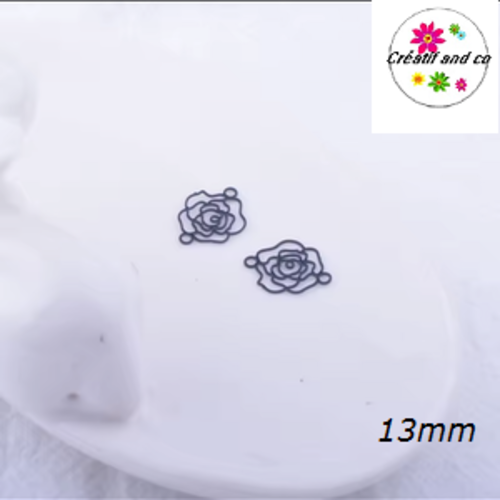 Breloque estampe connecteur petite fleur de rose noire 13mm