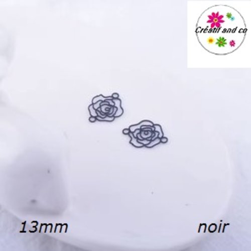 Breloque estampe connecteur petite fleur de rose noire 13mm