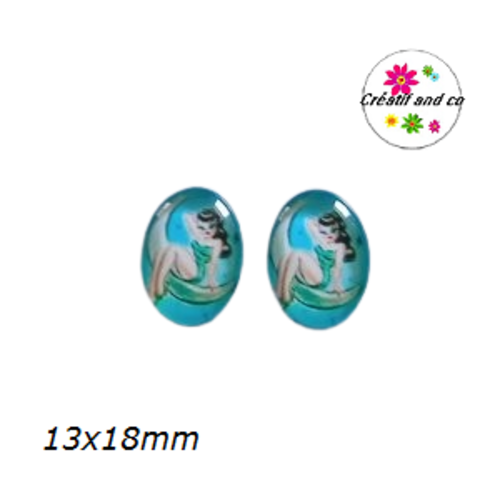 X2 cabochons ovales pin'up humoristiques 13x18mm