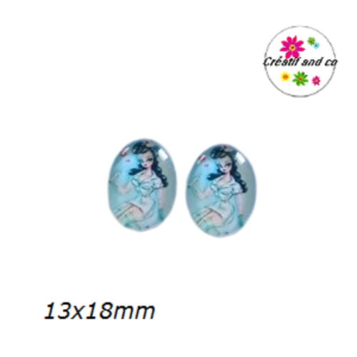 X2 cabochons ovales pin'up humoristiques 13x18mm