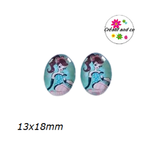 X2 cabochons ovales pin'up humoristiques 13x18mm