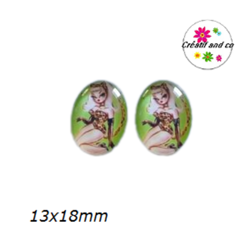 X2 cabochons ovales pin'up humoristiques 13x18mm