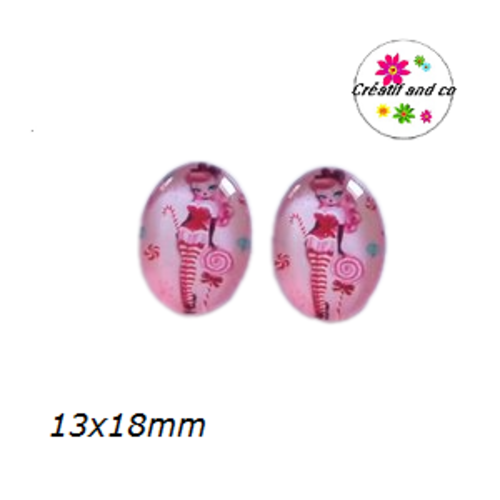 X2 cabochons ovales pin'up humoristiques 13x18mm