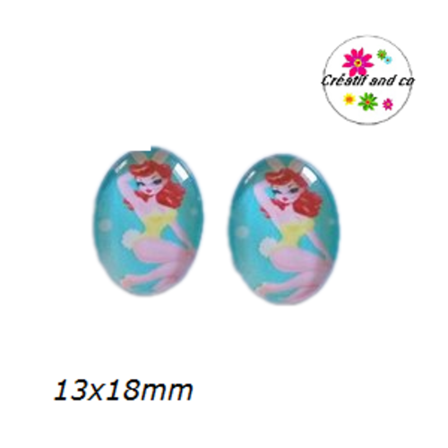 X2 cabochons ovales pin'up humoristiques 13x18mm