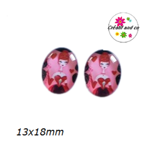 X2 cabochons ovales pin'up humoristiques 13x18mm