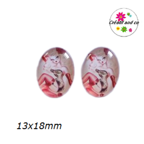 X2 cabochons ovales pin'up humoristiques 13x18mm