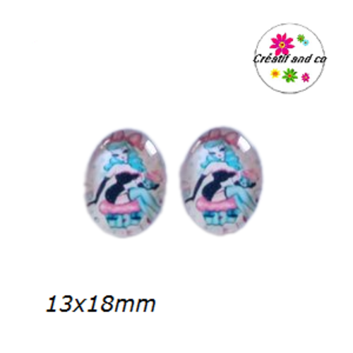 X2 cabochons ovales pin'up humoristiques 13x18mm