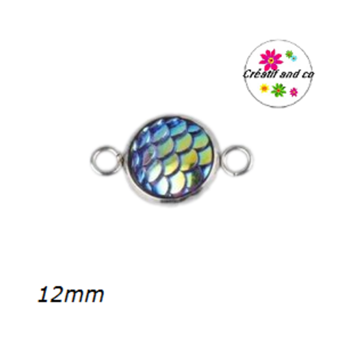Connecteur acier inoxydable cabochon écaille noir bleuté 12mm
