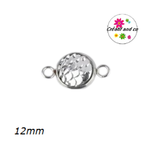 Connecteur acier inoxydable cabochon écaille argent 12mm