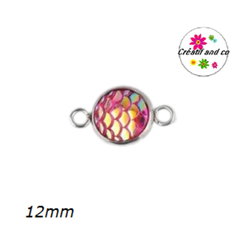 Connecteur acier inoxydable cabochon écaille fuschia 12mm
