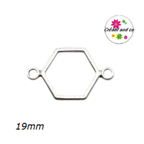 Connecteur forme hexagone argenté 19mm