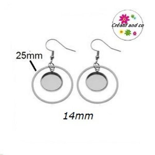 Boucle d'oreille cercle 25mm et support cabochon 14mm