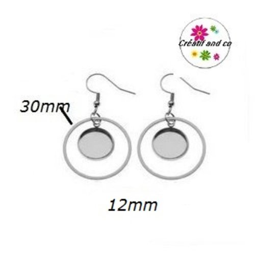 Boucle d'oreille cercle 30mm et support cabochon 12mm