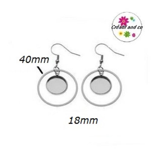 Boucle d'oreille cercle 40mm et support cabochon 18mm