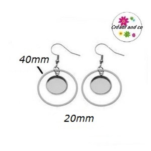 Boucle d'oreille cercle 40mm et support cabochon 20mm