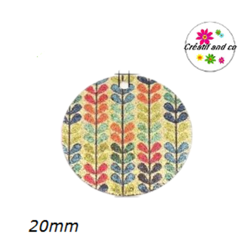 Pendentif rond émaillé à motif 20mm