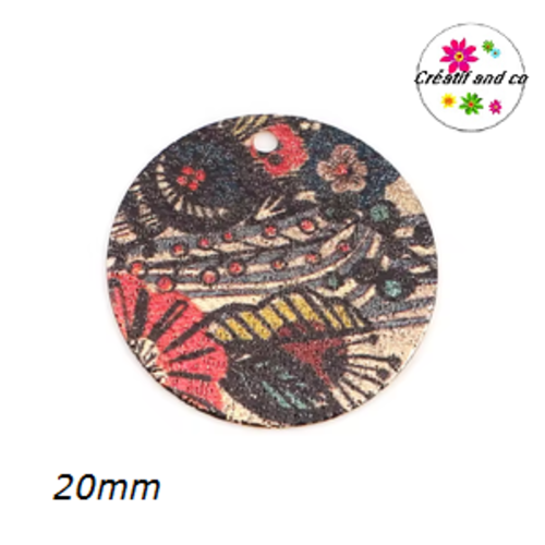 Pendentif rond émaillé à motif 20mm