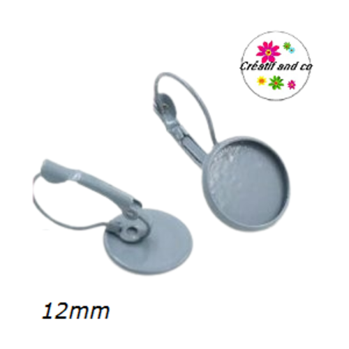 Boucle d'oreille grise pour cabochon 12mm