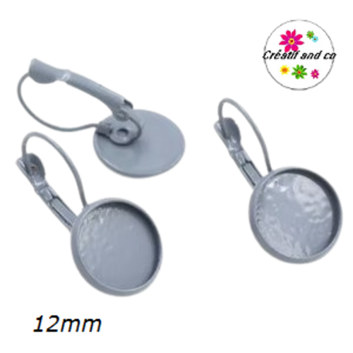 Boucle d'oreille grise pour cabochon 12mm