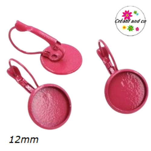 Boucle d'oreille fuschia pour cabochon 12mm