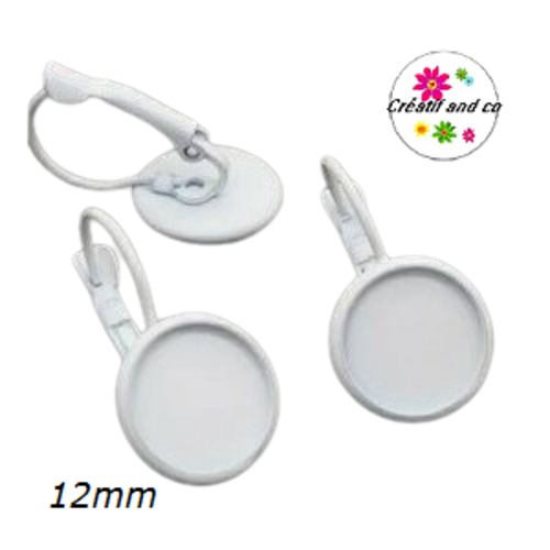 Boucle d'oreille blanche pour cabochon 12mm