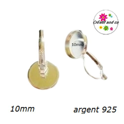 Boucle d'oreille argent 925 pour cabochon 10mm