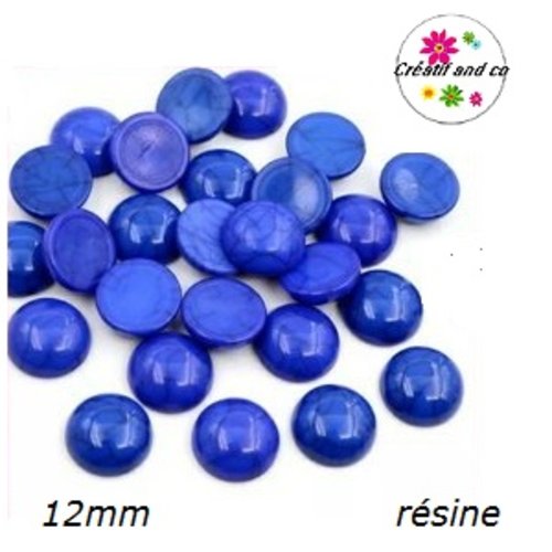 X2 cabochons bleus roi/noirs résine 12mm
