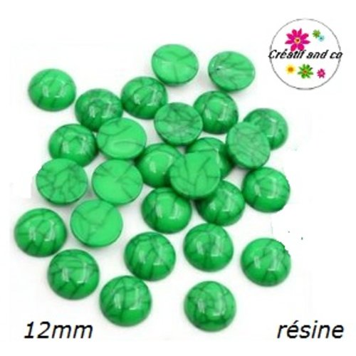X2 cabochons verts/noirs résine 12mm