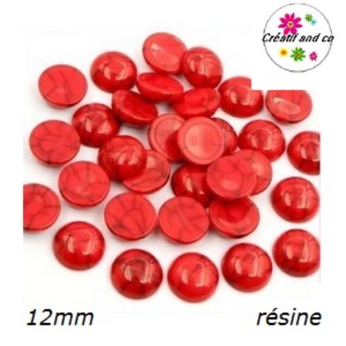 X2 cabochons rouges/noirs résine 12mm